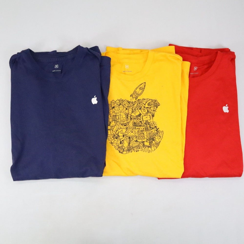 Lot Apple Store Employee Uniform T-Shirt M‎ Logo Blue Yellow Short Sleeve Cotton